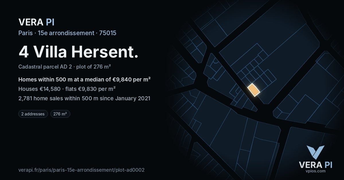 4 Villa Hersent, 15e arrondissement at night – the plot lit, the parcels around coloured by the prices near them