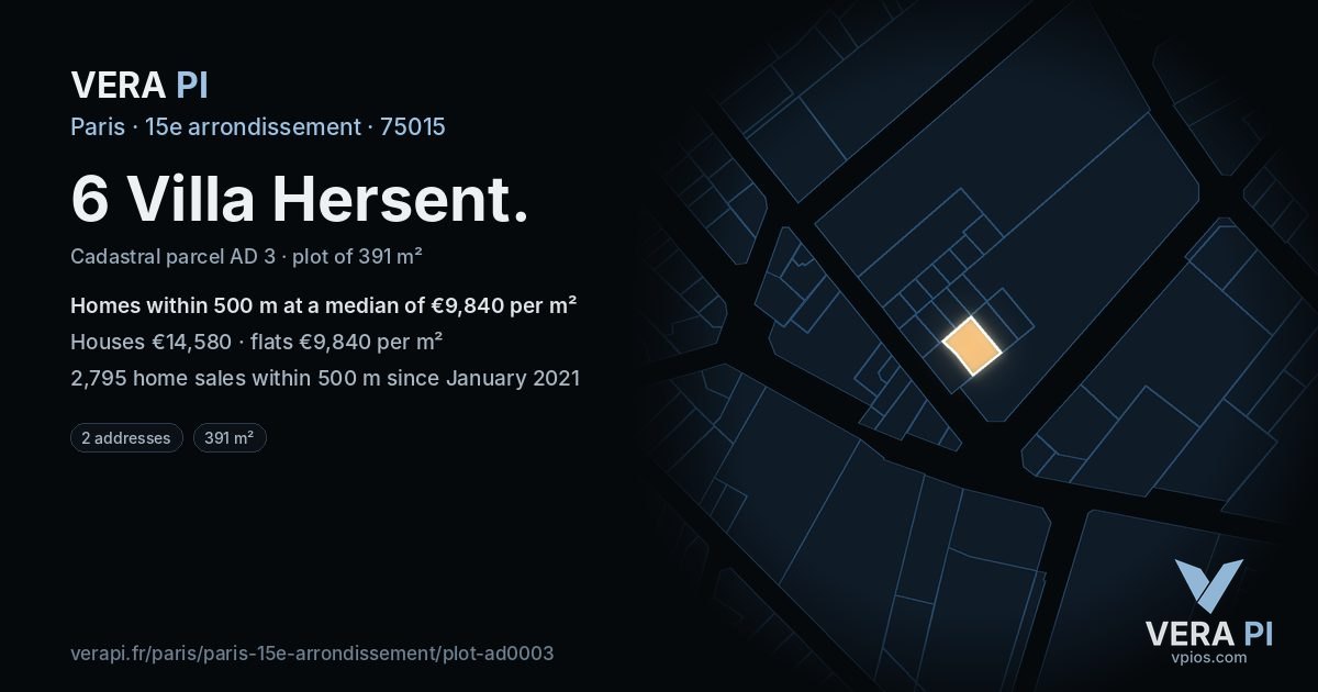 6 Villa Hersent, 15e arrondissement at night – the plot lit, the parcels around coloured by the prices near them