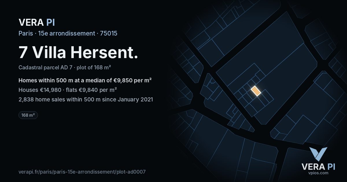 7 Villa Hersent, 15e arrondissement at night – the plot lit, the parcels around coloured by the prices near them