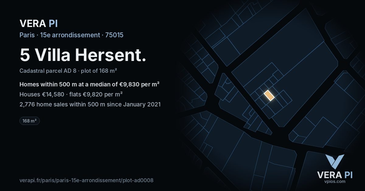 5 Villa Hersent, 15e arrondissement at night – the plot lit, the parcels around coloured by the prices near them