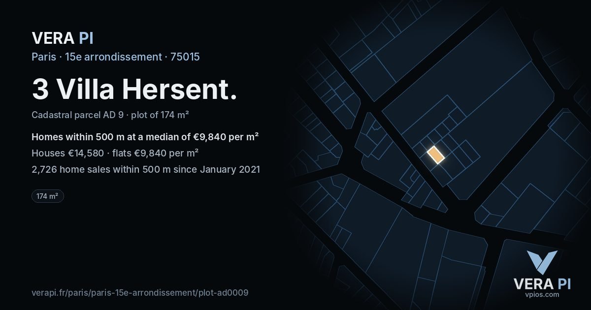 3 Villa Hersent, 15e arrondissement at night – the plot lit, the parcels around coloured by the prices near them