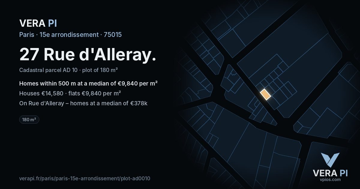 27 Rue d'Alleray, 15e arrondissement at night – the plot lit, the parcels around coloured by the prices near them