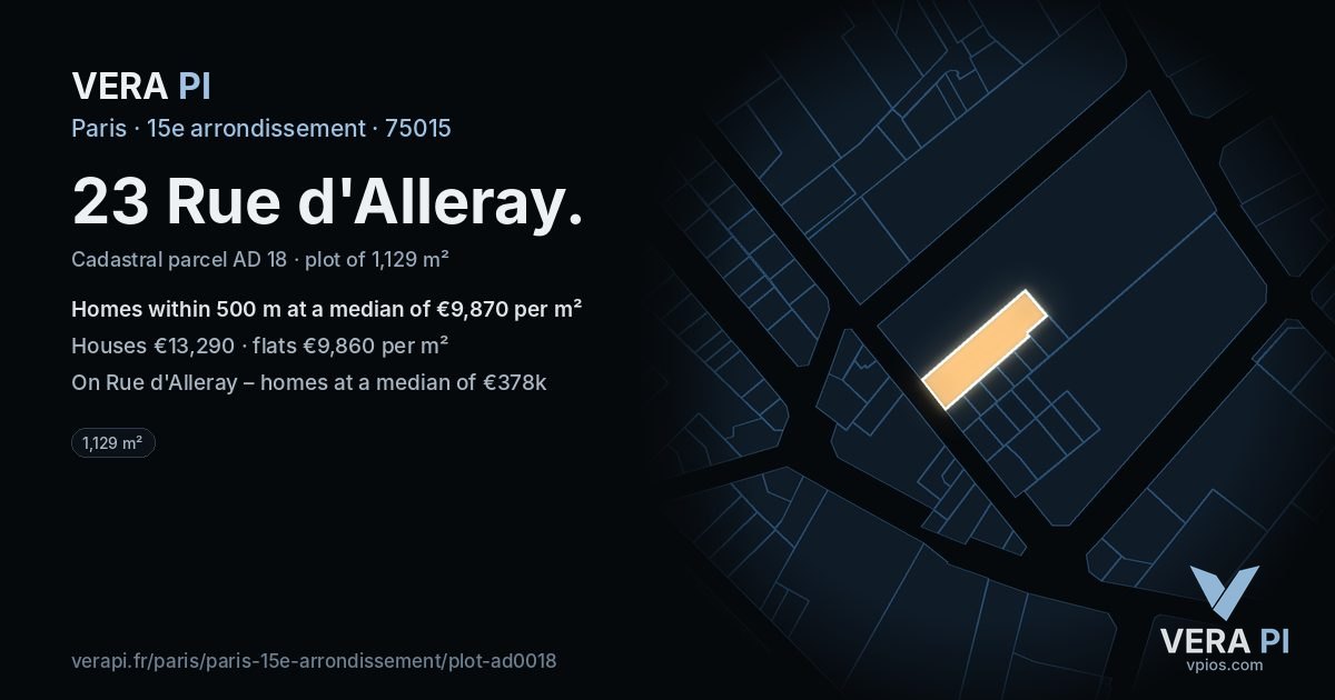 23 Rue d'Alleray, 15e arrondissement at night – the plot lit, the parcels around coloured by the prices near them