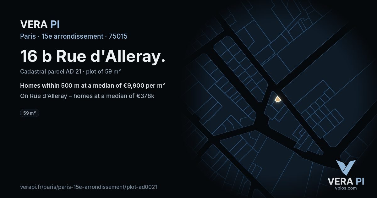 16 b Rue d'Alleray, 15e arrondissement at night – the plot lit, the parcels around coloured by the prices near them