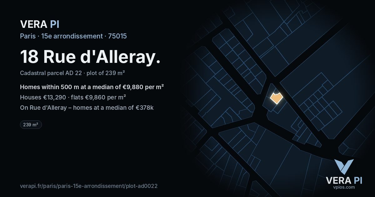 18 Rue d'Alleray, 15e arrondissement at night – the plot lit, the parcels around coloured by the prices near them