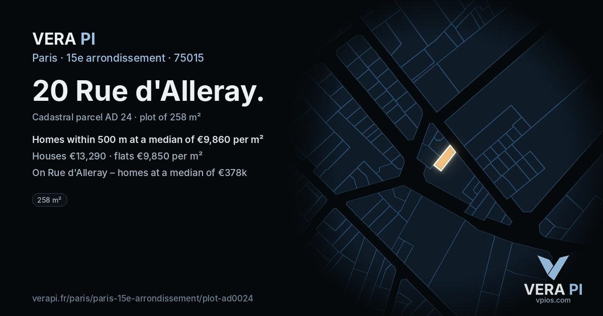 20 Rue d'Alleray, 15e arrondissement at night – the plot lit, the parcels around coloured by the prices near them