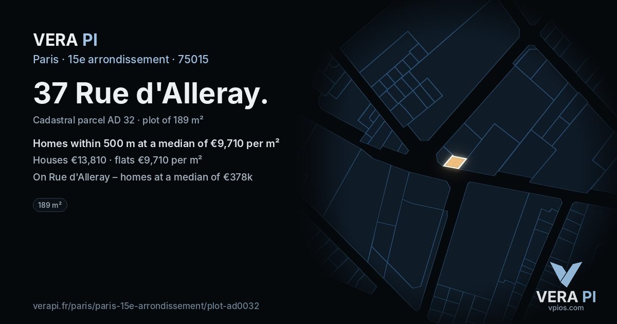 37 Rue d'Alleray, 15e arrondissement at night – the plot lit, the parcels around coloured by the prices near them