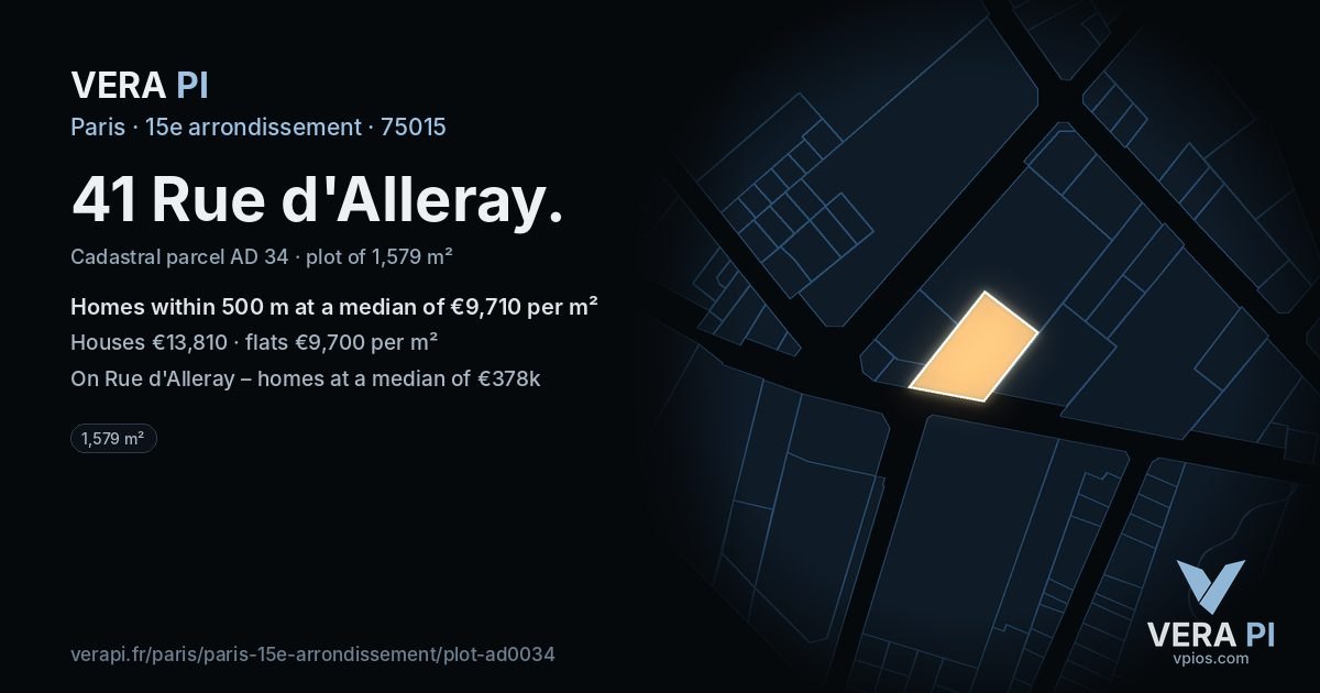 41 Rue d'Alleray, 15e arrondissement at night – the plot lit, the parcels around coloured by the prices near them