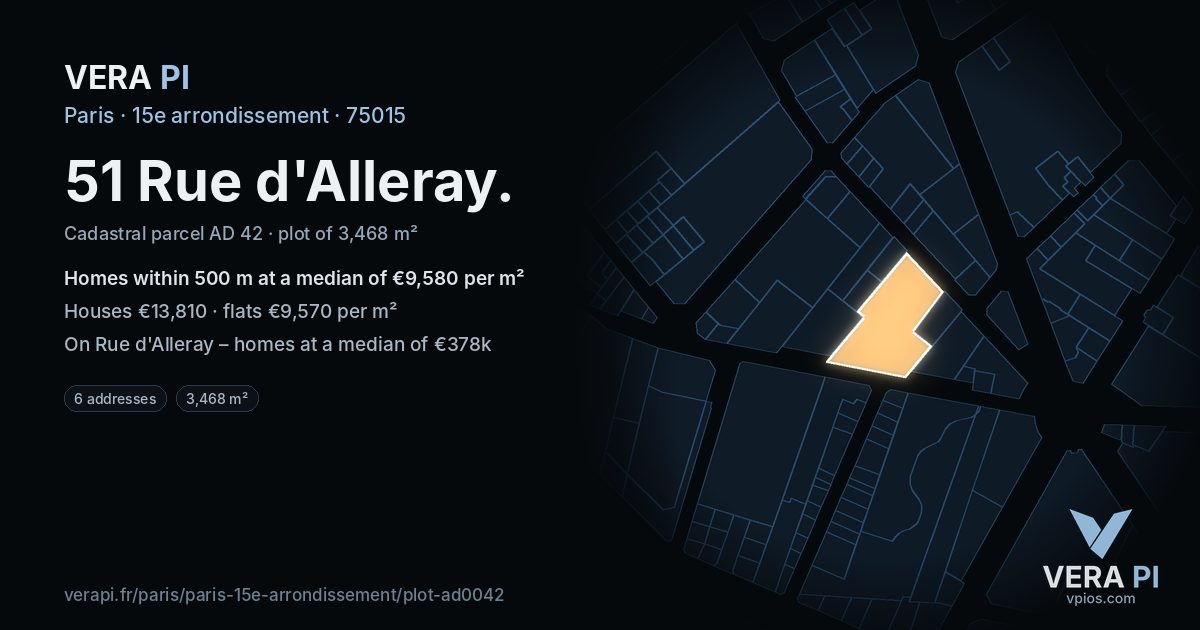51 Rue d'Alleray, 15e arrondissement at night – the plot lit, the parcels around coloured by the prices near them