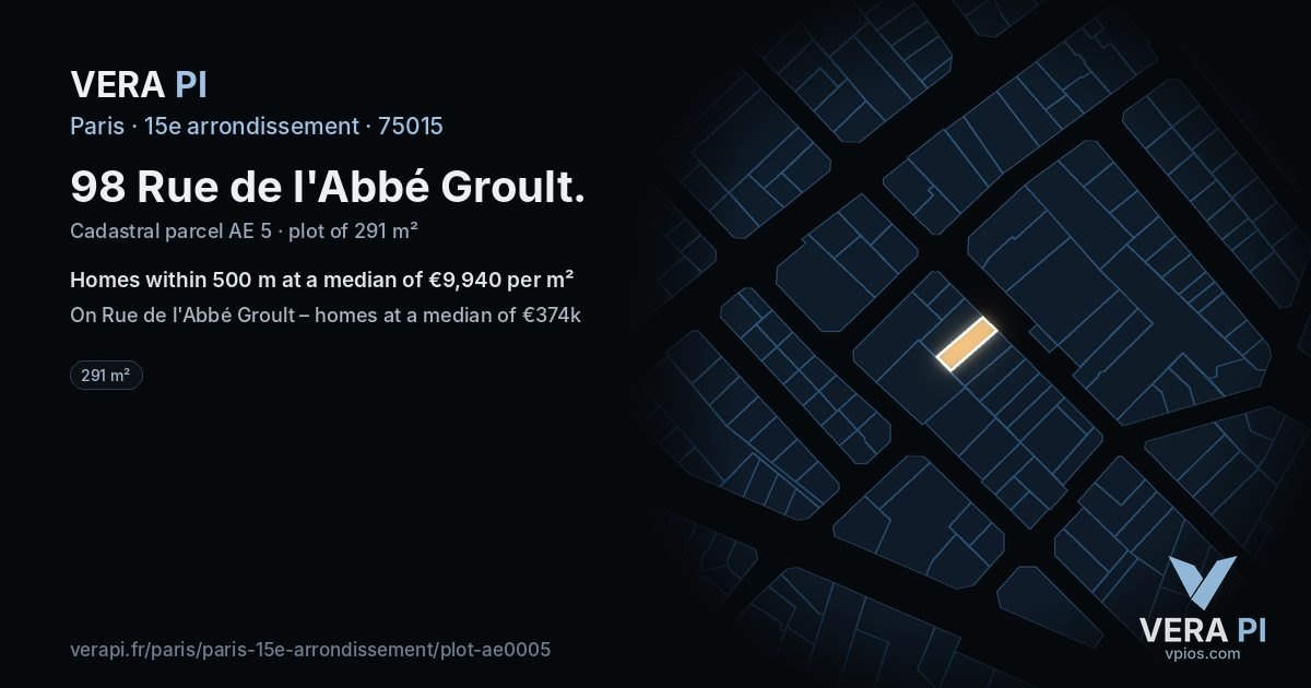 98 Rue de l'Abbé Groult, 15e arrondissement at night – the plot lit, the parcels around coloured by the prices near them