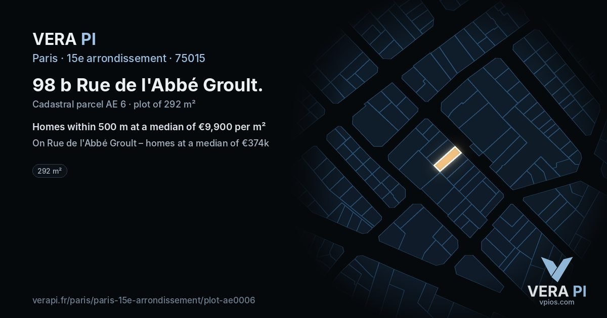98 b Rue de l'Abbé Groult, 15e arrondissement at night – the plot lit, the parcels around coloured by the prices near them