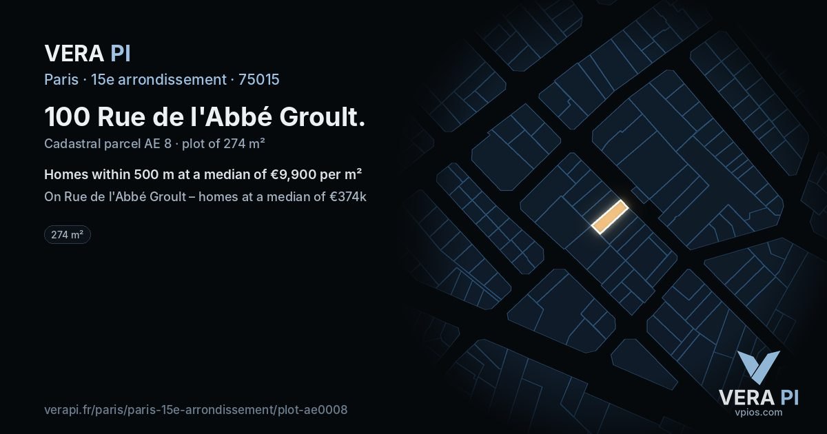 100 Rue de l'Abbé Groult, 15e arrondissement at night – the plot lit, the parcels around coloured by the prices near them