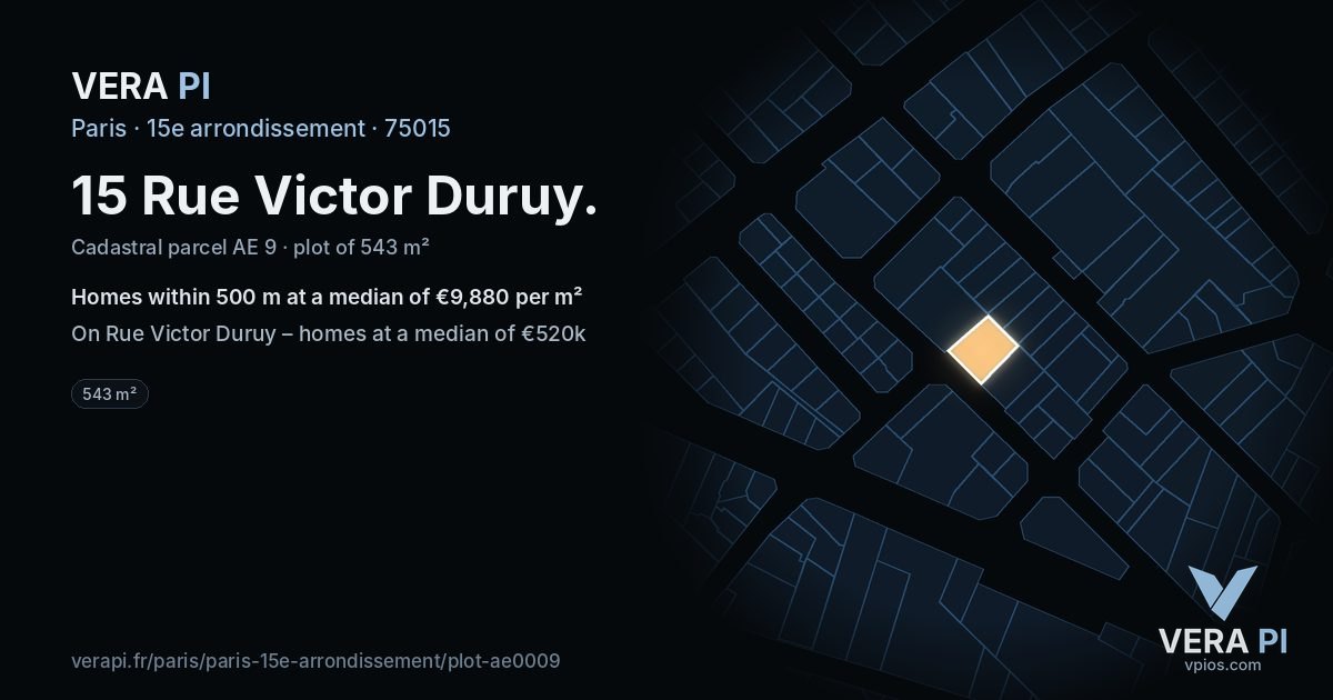 15 Rue Victor Duruy, 15e arrondissement at night – the plot lit, the parcels around coloured by the prices near them