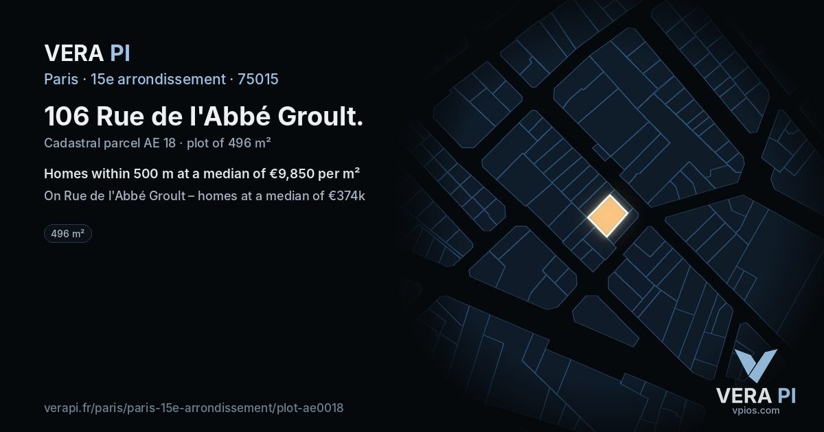 106 Rue de l'Abbé Groult, 15e arrondissement at night – the plot lit, the parcels around coloured by the prices near them