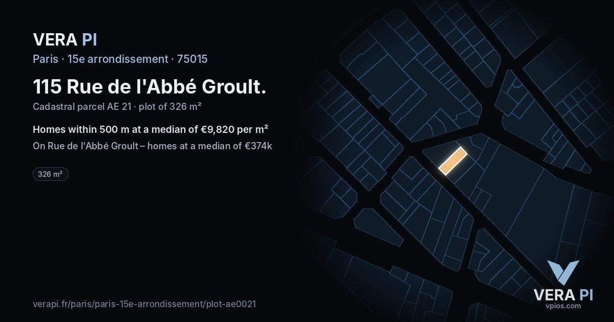 115 Rue de l'Abbé Groult, 15e arrondissement at night – the plot lit, the parcels around coloured by the prices near them