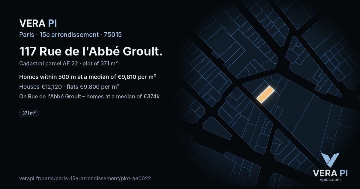 117 Rue de l'Abbé Groult, 15e arrondissement at night – the plot lit, the parcels around coloured by the prices near them