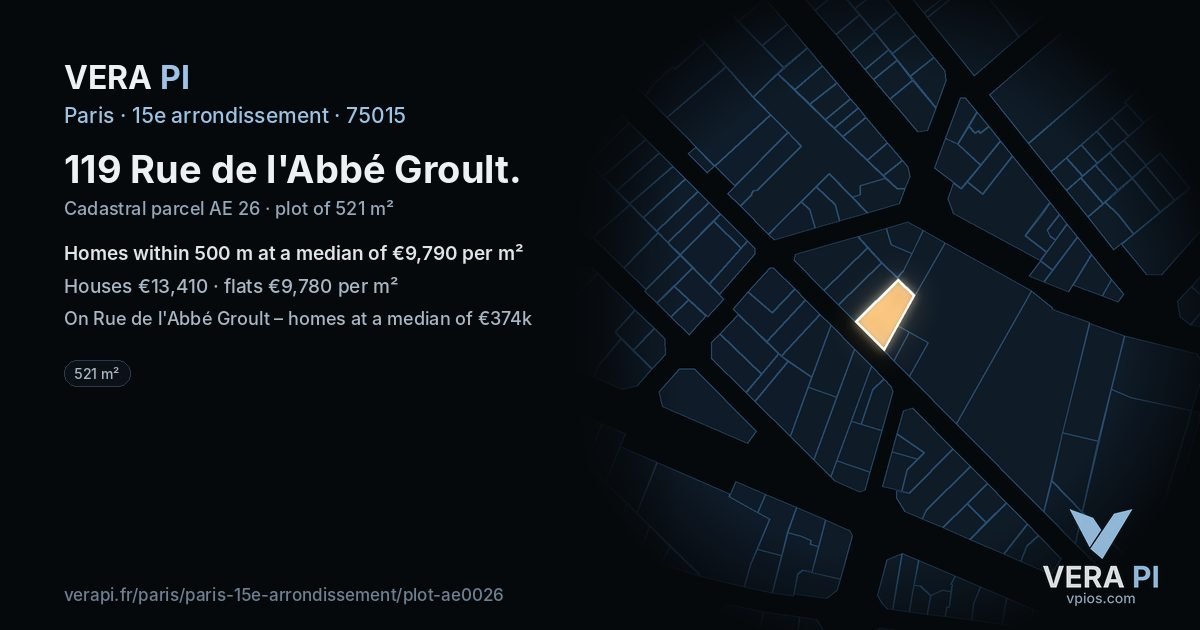 119 Rue de l'Abbé Groult, 15e arrondissement at night – the plot lit, the parcels around coloured by the prices near them