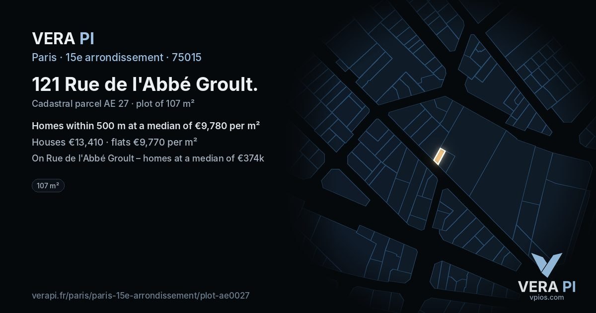 121 Rue de l'Abbé Groult, 15e arrondissement at night – the plot lit, the parcels around coloured by the prices near them