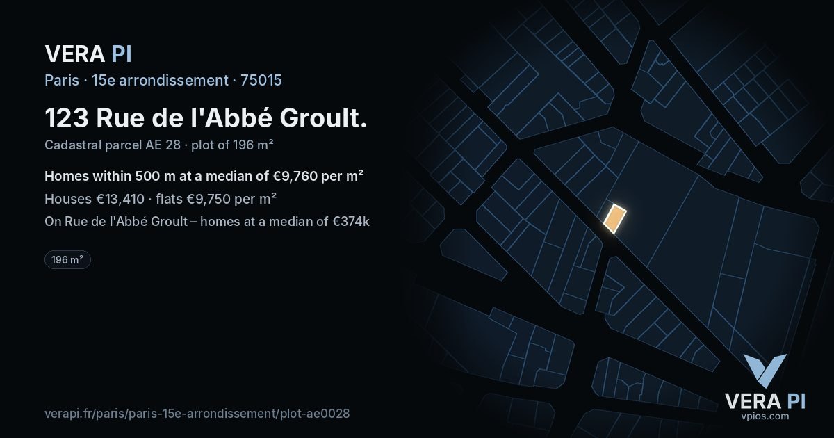 123 Rue de l'Abbé Groult, 15e arrondissement at night – the plot lit, the parcels around coloured by the prices near them
