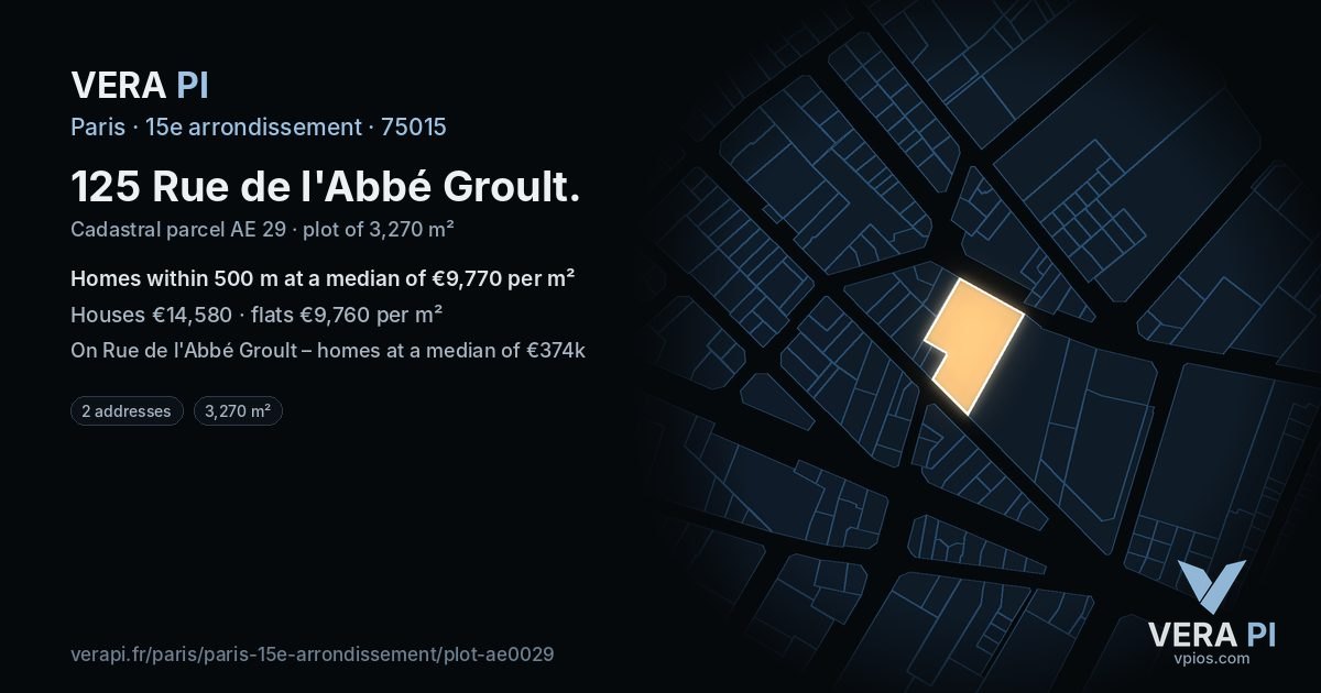 125 Rue de l'Abbé Groult, 15e arrondissement at night – the plot lit, the parcels around coloured by the prices near them