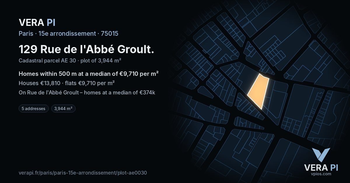 129 Rue de l'Abbé Groult, 15e arrondissement at night – the plot lit, the parcels around coloured by the prices near them