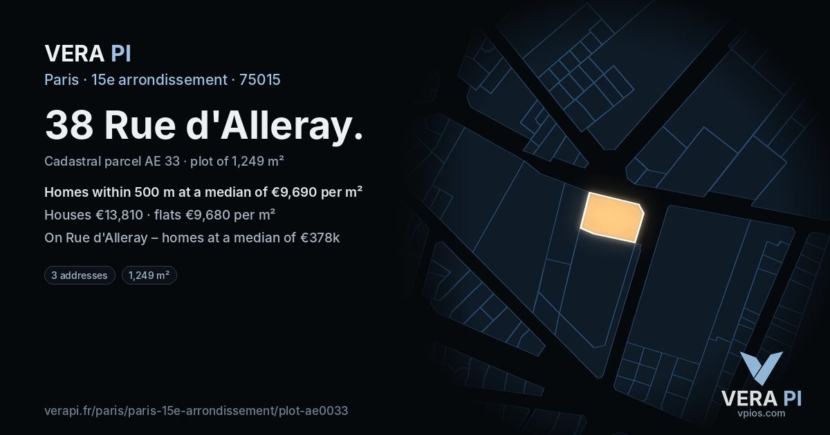 38 Rue d'Alleray, 15e arrondissement at night – the plot lit, the parcels around coloured by the prices near them