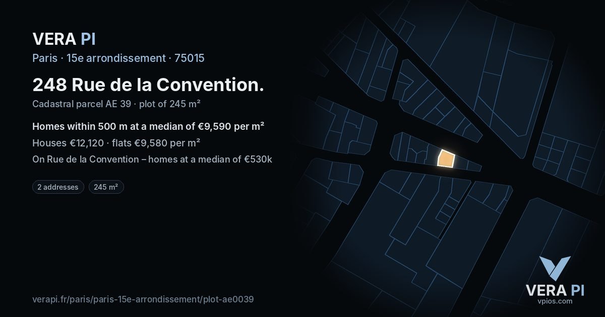 248 Rue de la Convention, 15e arrondissement at night – the plot lit, the parcels around coloured by the prices near them