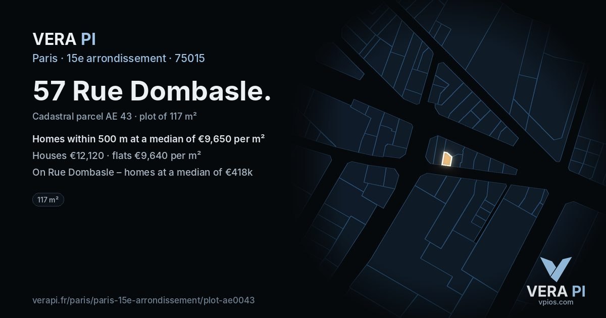 57 Rue Dombasle, 15e arrondissement at night – the plot lit, the parcels around coloured by the prices near them