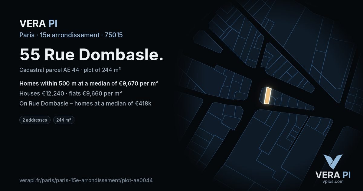 55 Rue Dombasle, 15e arrondissement at night – the plot lit, the parcels around coloured by the prices near them