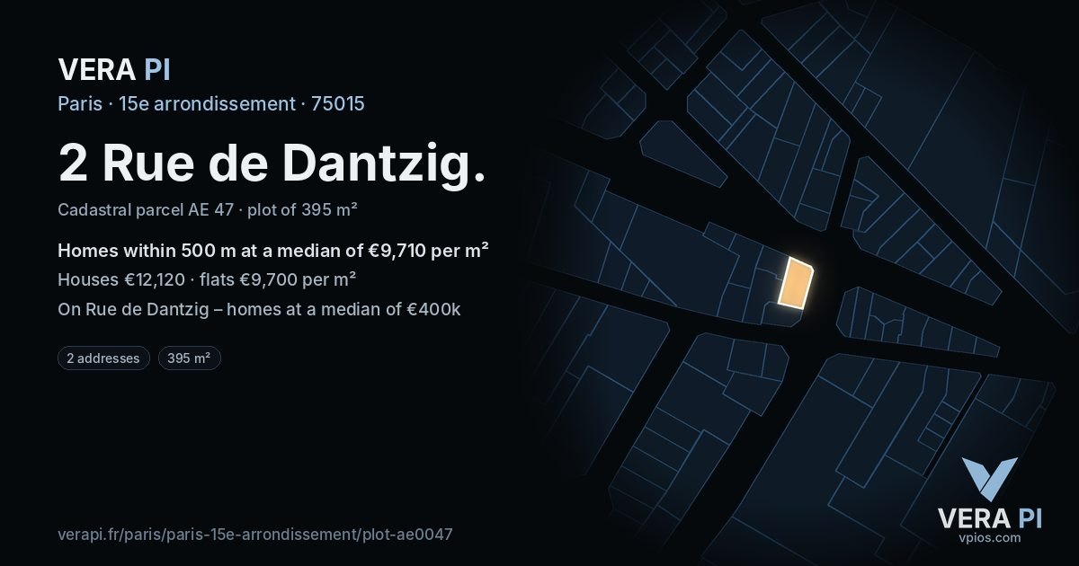 2 Rue de Dantzig, 15e arrondissement at night – the plot lit, the parcels around coloured by the prices near them
