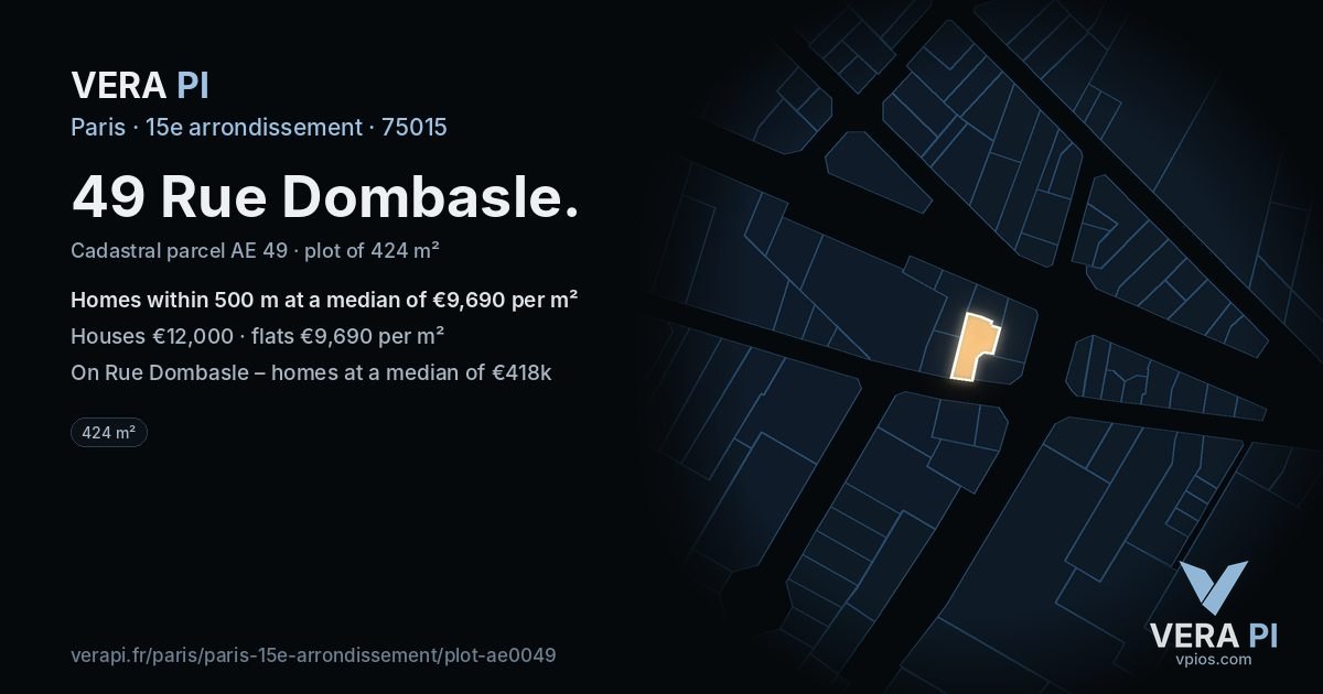 49 Rue Dombasle, 15e arrondissement at night – the plot lit, the parcels around coloured by the prices near them