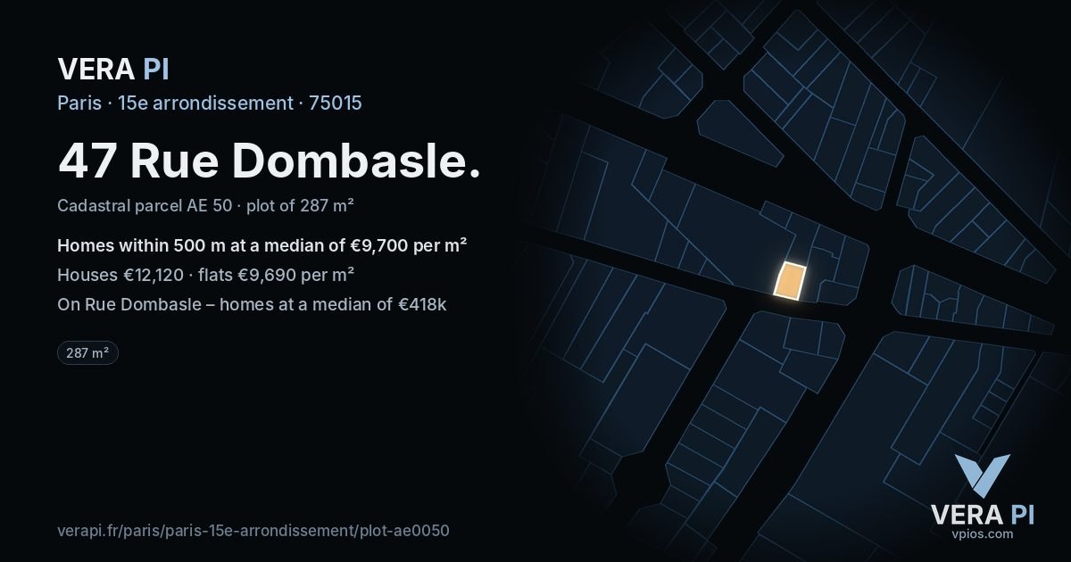 47 Rue Dombasle, 15e arrondissement at night – the plot lit, the parcels around coloured by the prices near them