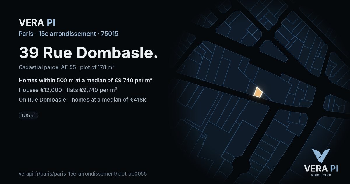 39 Rue Dombasle, 15e arrondissement at night – the plot lit, the parcels around coloured by the prices near them