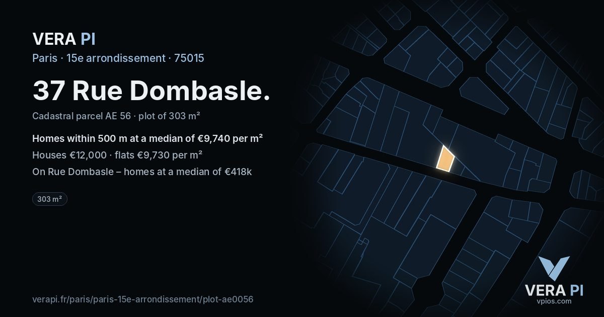 37 Rue Dombasle, 15e arrondissement at night – the plot lit, the parcels around coloured by the prices near them