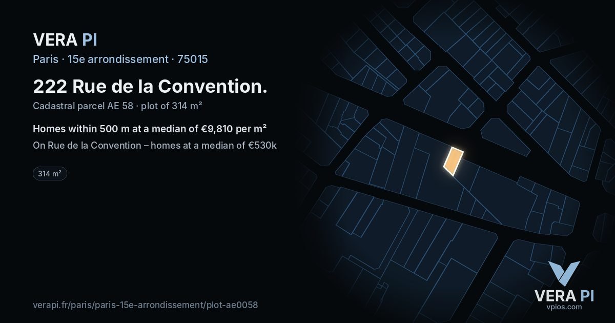 222 Rue de la Convention, 15e arrondissement at night – the plot lit, the parcels around coloured by the prices near them