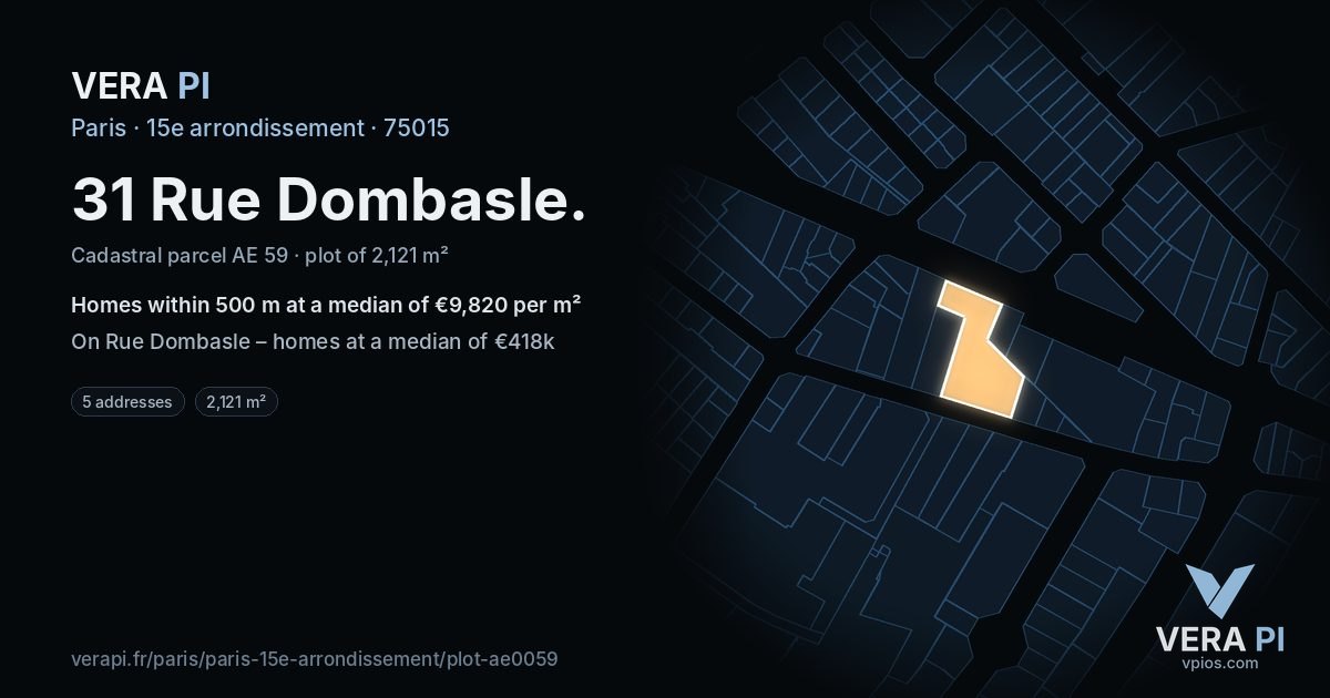 31 Rue Dombasle, 15e arrondissement at night – the plot lit, the parcels around coloured by the prices near them