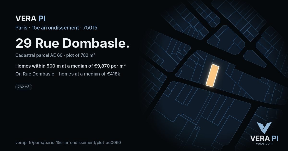 29 Rue Dombasle, 15e arrondissement at night – the plot lit, the parcels around coloured by the prices near them
