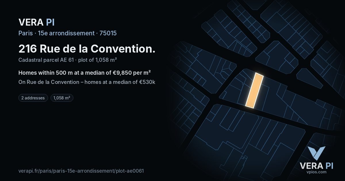 216 Rue de la Convention, 15e arrondissement at night – the plot lit, the parcels around coloured by the prices near them