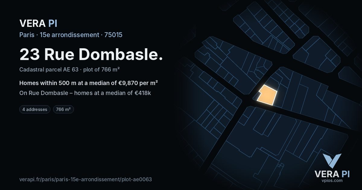 23 Rue Dombasle, 15e arrondissement at night – the plot lit, the parcels around coloured by the prices near them