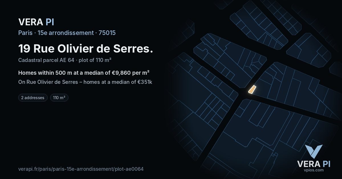 19 Rue Olivier de Serres, 15e arrondissement at night – the plot lit, the parcels around coloured by the prices near them