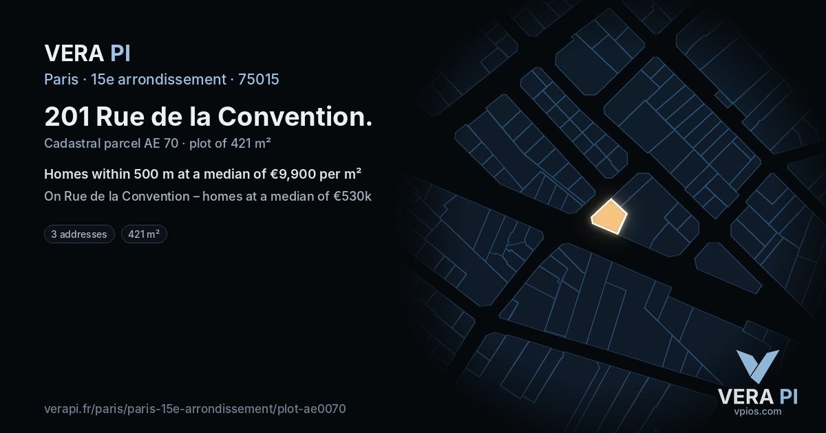 201 Rue de la Convention, 15e arrondissement at night – the plot lit, the parcels around coloured by the prices near them