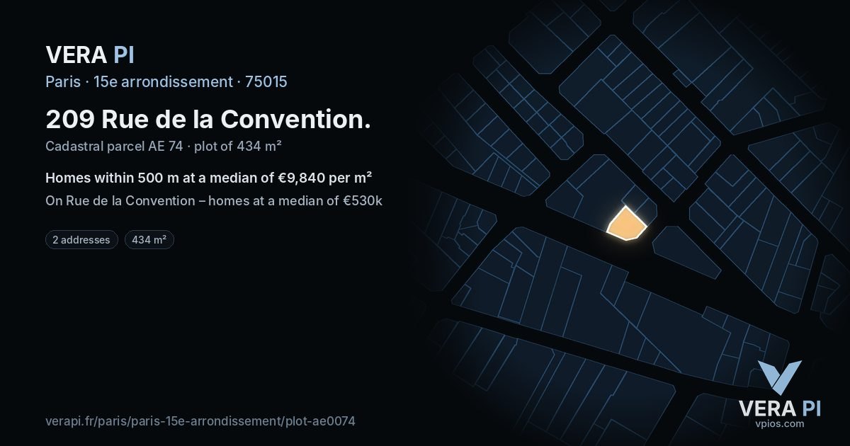209 Rue de la Convention, 15e arrondissement at night – the plot lit, the parcels around coloured by the prices near them