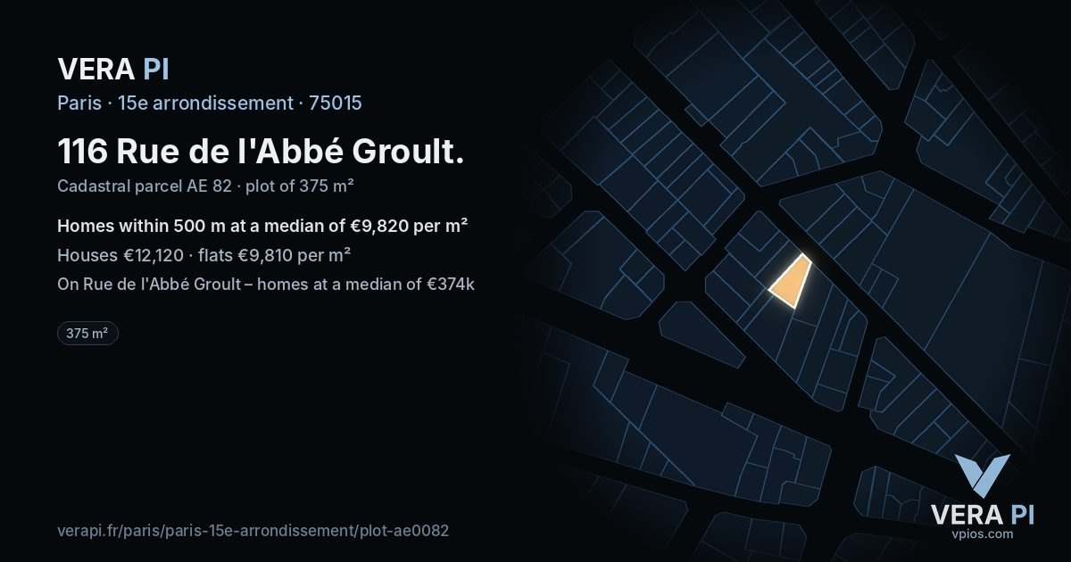 116 Rue de l'Abbé Groult, 15e arrondissement at night – the plot lit, the parcels around coloured by the prices near them
