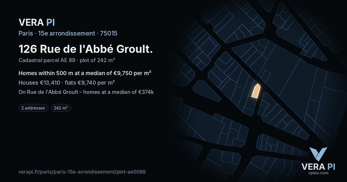 126 Rue de l'Abbé Groult, 15e arrondissement at night – the plot lit, the parcels around coloured by the prices near them