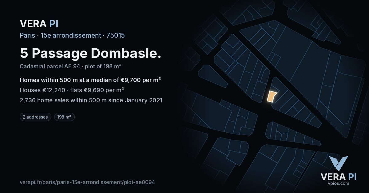 5 Passage Dombasle, 15e arrondissement at night – the plot lit, the parcels around coloured by the prices near them