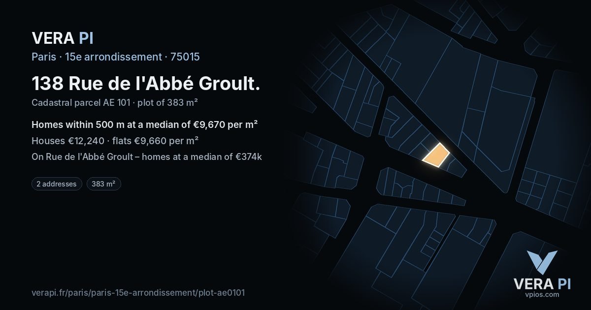 138 Rue de l'Abbé Groult, 15e arrondissement at night – the plot lit, the parcels around coloured by the prices near them