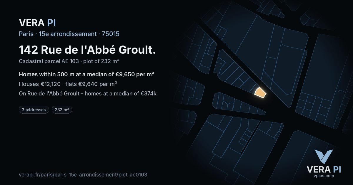 142 Rue de l'Abbé Groult, 15e arrondissement at night – the plot lit, the parcels around coloured by the prices near them