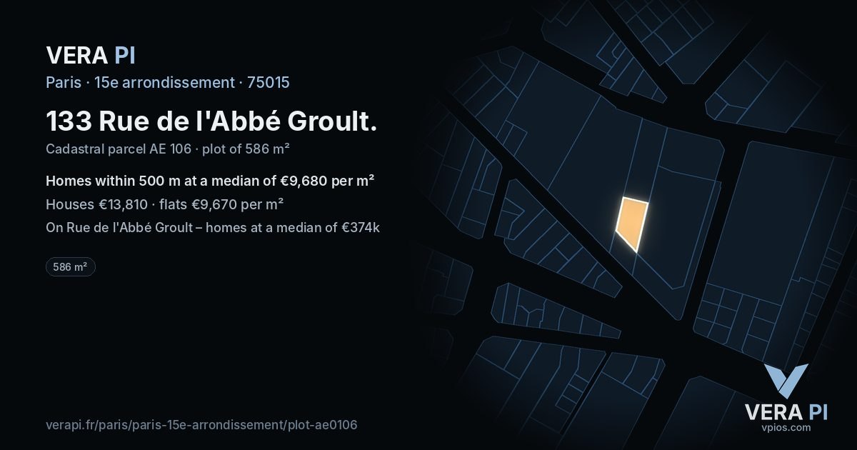 133 Rue de l'Abbé Groult, 15e arrondissement at night – the plot lit, the parcels around coloured by the prices near them