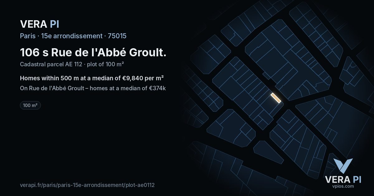 106 s Rue de l'Abbé Groult, 15e arrondissement at night – the plot lit, the parcels around coloured by the prices near them