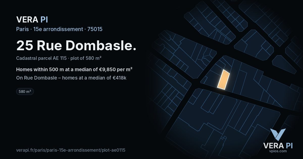 25 Rue Dombasle, 15e arrondissement at night – the plot lit, the parcels around coloured by the prices near them